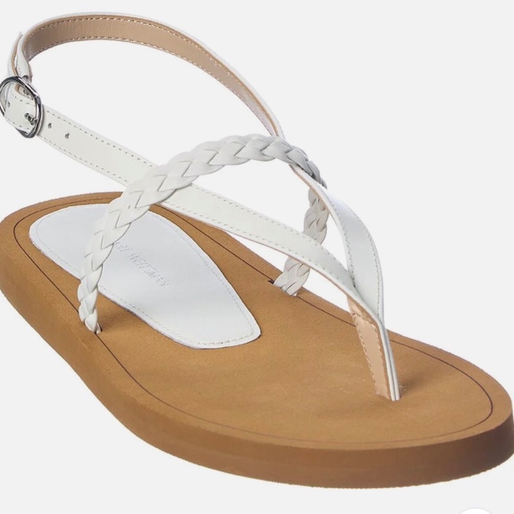 NEW! Stuart Weitzman White Leather Sandal Braided Strap W Sz 7.5